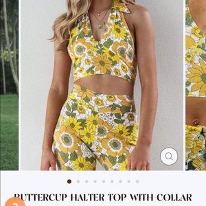 HER PONY buttercup halter top with collar NWT